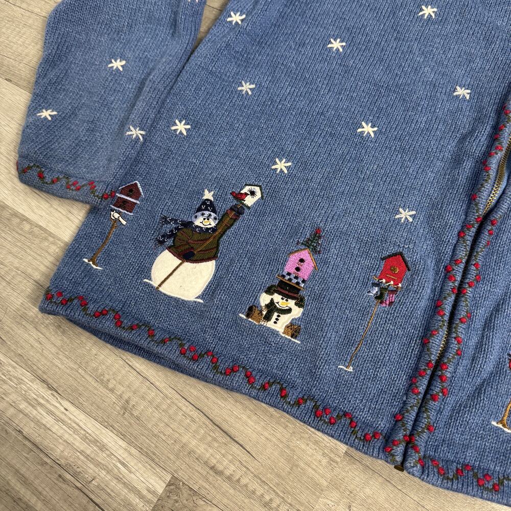 Vintage Snowman Knit Cardigan 1X Blue Winter Sweater with Matching Scarf Novelty - Picture 7 of 8
